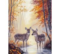 Renqidian Pre Printed Cross Stitch Kits Deer Animals 11CT Stamped Embroidery Kit DIY Needlework Art for Adults Beginners Home Decor（40x50 cm）