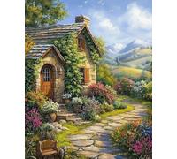 Renqidian Pre Printed Cross Stitch Kits Flower Cottages 11CT Stamped Embroidery Kit DIY Needlework Art for Adults Beginners Home Decor（40x50 cm）
