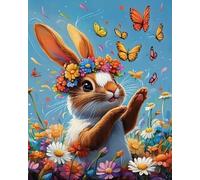 Renqidian Pre Printed Cross Stitch Kits Flowers, Butterflies, Rabbits 11CT Stamped Embroidery Kit DIY Needlework Art for Adults Beginners Home Decor（40x50 cm）