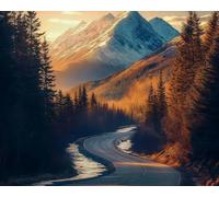 Renqidian Pre Printed Cross Stitch Kits Highway Scenery 11CT Stamped Embroidery Kit DIY Needlework Art for Adults Beginners Home Decor（40x50 cm）