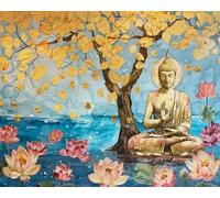 Renqidian Pre Printed Cross Stitch Kits Lotus Portraits 11CT Stamped Embroidery Kit DIY Needlework Art for Adults Beginners Home Decor（40x50 cm）