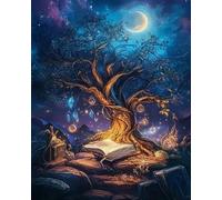 Renqidian Pre Printed Cross Stitch Kits Magic Book Tree 11CT Stamped Embroidery Kit DIY Needlework Art for Adults Beginners Home Decor（40x50 cm）