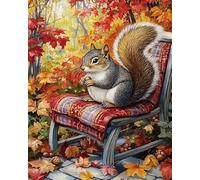 Renqidian Pre Printed Cross Stitch Kits Maple Leaf Squirrels 11CT Stamped Embroidery Kit DIY Needlework Art for Adults Beginners Home Decor（40x50 cm）