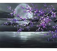 Renqidian Pre Printed Cross Stitch Kits Moon Flower 11CT Stamped Beginners Embroidery Kit for Living Room Bedroom Art Decoration （40x50 cm）