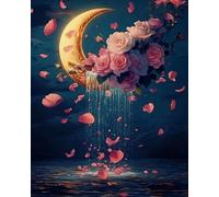 Renqidian Pre Printed Cross Stitch Kits Moon Flowers 11CT Stamped Embroidery Kit DIY Needlework Art for Adults Beginners Home Decor（40x50 cm）