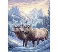Renqidian Pre Printed Cross Stitch Kits Moose with Snow Scene 11CT Stamped Beginners Embroidery Kit for Living Room Bedroom Art Decoration （40x50 cm）