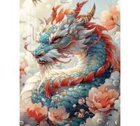 Renqidian Pre Printed Cross Stitch Kits Mythical dragon 11CT Stamped Embroidery Kits for Beginners Kits for living room bedroom art decoration (40x50cm)