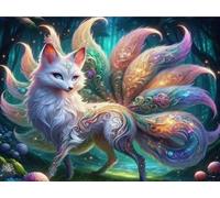 Renqidian Pre Printed Cross Stitch Kits Nine-Tailed Fox 11CT Stamped Beginners Embroidery Kit for Living Room Bedroom Art Decoration （40x50 cm）