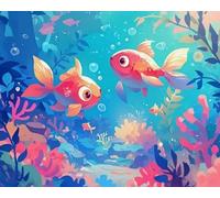 Renqidian Pre Printed Cross Stitch Kits Ocean Fish 11CT Stamped Embroidery Kit DIY Needlework Art for Adults Beginners Home Decor（40x50 cm）