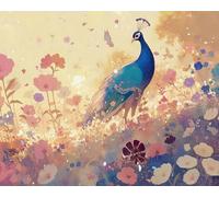 Renqidian Pre Printed Cross Stitch Kits Peacocks 11CT Stamped Embroidery Kit DIY Needlework Art for Adults Beginners Home Decor（40x50 cm）