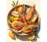 Renqidian Pre Printed Cross Stitch Kits Seafood Food Illustration 11CT Stamped Embroidery Kit DIY Needlework Art for Adults Beginners Home Decor（40x50 cm）