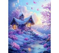 Renqidian Pre Printed Cross Stitch Kits Snowy Cottage 11CT Stamped Beginners Embroidery Kit for Living Room Bedroom Art Decoration （40x50 cm）