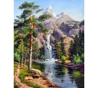 Renqidian Pre Printed Cross Stitch Kits Waterfall Scenery 11CT Stamped Beginners Embroidery Kit for Living Room Bedroom Art Decoration （40x50 cm）