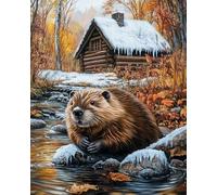 Renqidian Pre Printed Cross Stitch Kits Woodhouse Animals 11CT Stamped Beginners Embroidery Kit for Living Room Bedroom Art Decoration （40x50 cm）