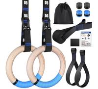 RENRANRING Gymnastic Rings Wooden Gym Rings 1.25'' Exercise Rings with Quick Adjust Numbered Straps, Olympic Rings for Home Gym Training, Workout, Calisthenics, Pull Up