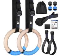 RENRANRING Gymnastics Rings Wooden Gym Rings 1.25'' Training Rings with 16.73ft Adjustable Numbered Straps, Olympic Rings for Home Gym, Workout, Exercise, Calisthenics, Pull Up