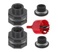 Renrra 2 PCS Rain Bulkhead Fitting Kit with Plugs and Hole Saw Tool, 1 Inch PVC Spigot Connector Kit for Rain Barrels