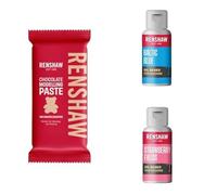 Renshaw Baby Shower Bundle - Great for Gender Reveal Party Cakes - 1 x White Chocolate Modelling Paste 250 g, 1 x Strawberry Fields (Pink) & 1 x Baltic Blue Food Colouring 20 g