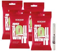 Renshaw Pastel Green Ready to Roll Fondant Icing 1kg (4X 250g) and Rainbow Dust Edible Glue Brush