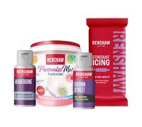 Renshaw Pastel Purple Bundle, Great For Lavender and Ube Creations - 1 x Aubergine (Purple) & 1 x Crown Street Food Colouring 20 g, 1 x Dusky Lavender Fondant Icing 250 g, 1 x Tub Frosting 400 g