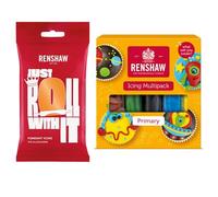 Renshaw Tiger Orange Just Roll With It Fondant Icing, 250 g & Primary Colours Fondant Icing Multipack, 5 x 100 g Bundle