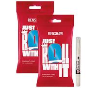 Renshaw Turquoise Ready to Roll Fondant Icing 500g (2X 250g) and Rainbow Dust Edible Glue Brush