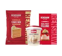 Renshaw Victoria Sponge Cake Bundle - 1 x Vanilla Sponge Cake Mix, 2.5 kg, 1 x Vanilla Buttercream Style Soft Icing, 400 g, 1 x Strawberry Fruit Filling, 300 g