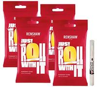 Renshaw Yellow Ready to Roll Fondant Icing 1kg (4X 250g) and Rainbow Dust Edible Glue Brush