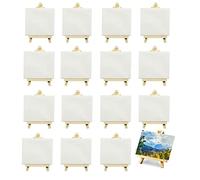 Rensimote 16 Pack 4 x 4 Inch Stretched Mini Canvases Small Painting Canvas with Easel Art Canvases for Kids Painting Craft