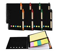 Rensimote Pack of 8 Lined Spiral Notebook Kraft Cover Notepad Notepad with Pen in Stand Page Markers Sticky Notes Color Index Tabs
