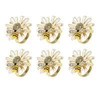Rensimote Set of 6 Daisy Sunflower Napkin Rings, Gold Bee Napkin Ring Holders for Formal or Casual Dinning Table Decor