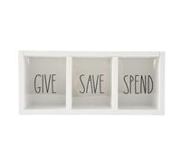 Rensimote Wooden Give Save Spend Money Saving Box for Kids, Countertop Kid Piggy Bank for Daily Cash, Wall-Mount Kids Bank Easy Install Easy to Use White