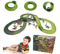 Rensinnoal 282pcs Dinosaur Race Track Car Toys for Kids, Flexible Track Playset with 2 Cars 8 Dinosaur Models, A Dinosaur World Road Race Gifts for 3 4 5 6 Year Old Boys Girls