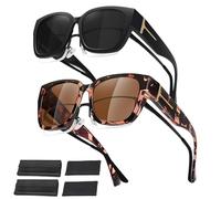 RenSton 2 Pack Sunglasses Womens, Slip-On Sun Glasses, Over Glasses Sunglasses for Women with Leather Cases and Cleaning Cloths, Overglasses for Driving & Outdoor