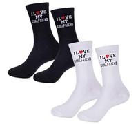 RenSton 2 Pairs I Love My Girlfriend Socks, Valentines Gifts for Him, Cozy Heart Print Crew Socks, Boyfriend Gifts, Novelty Sock for Anniversary Birthday Valentine Day