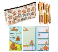 RenSton Capybara Stationery Set, Cute Capybara Gifts, Pencil Case, Pens & Sticky Notes Set, Interesting Patterns, Party Favor for Girls Stationery School Office Supplies