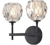 Renter Friendly Black Crystal Sconces Wall Lighting For Bathroom Double Head Modern Crystal Ball Vanity Light Hardwire Farmhouse Bedroom Wall Lamp For Bedroom Headboard Living Room Porch Entrance Hall