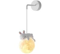 Renter Friendly Hardwired Wall Sconce Kids Room 3D Printing Moon Ball Bedroom Light Cute Cartoon Animals Rabbit Panda Bear White Nordic Dimmable Bedside Lamp For Boys Girls Children Nur