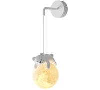 Renter Friendly Hardwired Wall Sconce Kids Room 3D Printing Moon Ball Bedroom Wall Light Cute Cartoon Animals Rabbit Panda Bear White Nordic Dimmable Bedside Wall Lamp For Boys Girls Room Childre