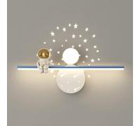 Renter Friendly Modern Wall Mounted Reading Light For Kids Room Astronaut Long Linear Dimmable LED Sconce With Projector Stars Bedside Lamp Children Bedroom Boys Girls Nursery