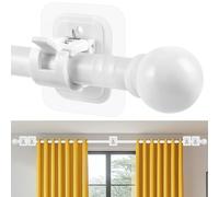 Renter Friendly No Drill Curtain Rods - 66 to 120 Inch, 5PC Bracket, Outdoor Cortineros with Adhesive Holder - White