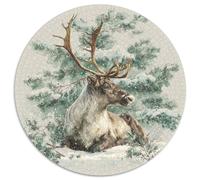 Rentier im Winterwald mit Schnee und schlanken Kiefernzweigen Gemusterte Nachhaltige Für Erwachsene Hochwertige Holzspielpuzzles 1000pcs (67.5x67.5cm)