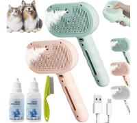 Renu Dog Brush, Freshfur ShowerBrush+bathing Solution, Chewie Steam Brush for Dogs Shedding, 3 in 1 Rechargeable Steams Cat Brushes Self Cleaning Hair Removal Grooming Supplies Tool(Green+Pink)