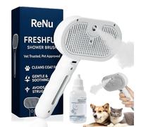 Renu Dog Brush, Renu Freshfur Shower Brush for Dogs, Freshfur Waterless Grooming System, 3 in 1 Self Cleaning Steamy Pet Brushs, For Long & Short Hair Dogs and Cats No Need to Rinse (White)