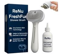 Renu FreshFur Dog Shower Brush, Freshfur Shower Brush + Bathing Solution, 3 in 1 Self Cleaning Steamy Pet Brushes, Dog Grooming Tool for Long & Short Hair, Removes Loose Hair Reduces Shedding (White)