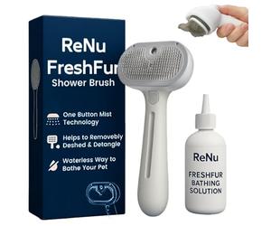 Renu FreshFur Dog Shower Brush, Freshfur Shower Brush + Bathing Solution, 3 in 1 Self Cleaning Steamy Pet Brushes, Dog Grooming Tool for Long & Short Hair, Removes Loose Hair Reduces Shedding (White)