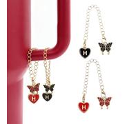 RENUIS 2Pcs Black And Red Letter Charm Accessories for Stanley Cup,Name ID Initial Letter for Stanley 30&40 oz Tumbler with Handle,Heart Initial Personalized Identification Charms Chain(H)