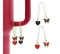 RENUIS 2Pcs Black And Red Letter Charm Accessories for Stanley Cup,Name ID Initial Letter for Stanley 30&40 oz Tumbler with Handle,Heart Initial Personalized Identification Charms Chain(Y)