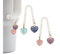 RENUIS 2Pcs Pink and Blue Letter Charm Accessories for Stanley Cup,Name ID Initial Letter for Stanley 30&40 oz Tumbler with Handle,Heart Initial Personalized Identification Charms Chain, A, Metal