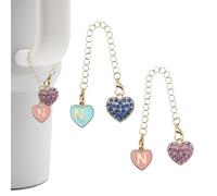 RENUIS 2Pcs Pink and Blue Letter Charm Accessories for Stanley Cup,Name ID Initial Letter for Stanley 30&40 oz Tumbler with Handle,Heart Initial Personalized Identification Charms Chain, A, Metal